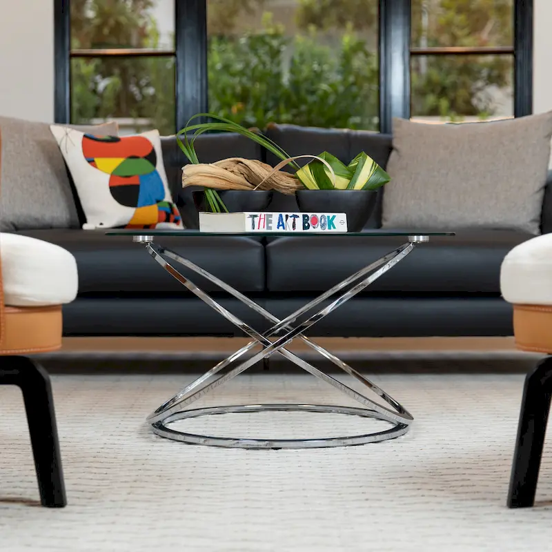 Galaxy Cross Base Tempered Glass Round Coffee Table