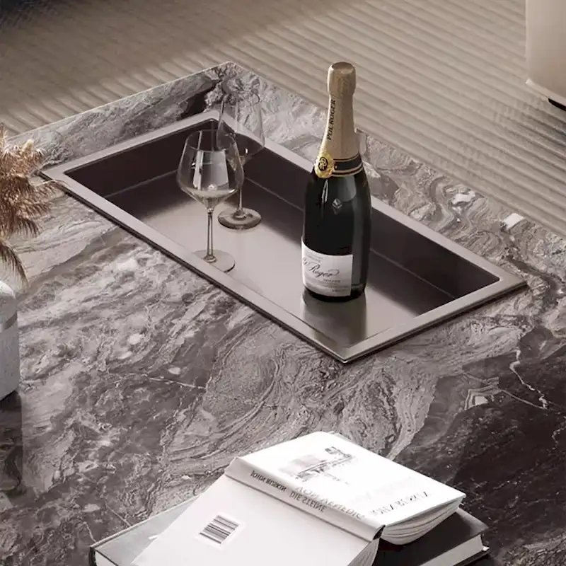 Modern 42 Faux Marble Square Coffee TableGlossy Sintered Stone Tabletop