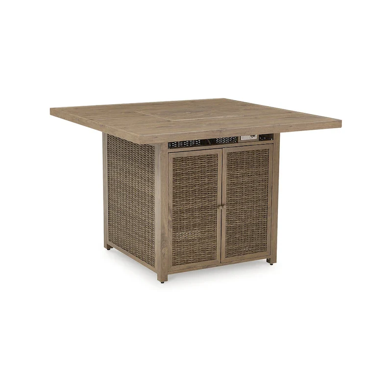 Signature Design by Ashley Walton Bridge Driftwood Outdoor Bar Table with Fire Pit - 55.75 W x 55.75 D x 39.13 H