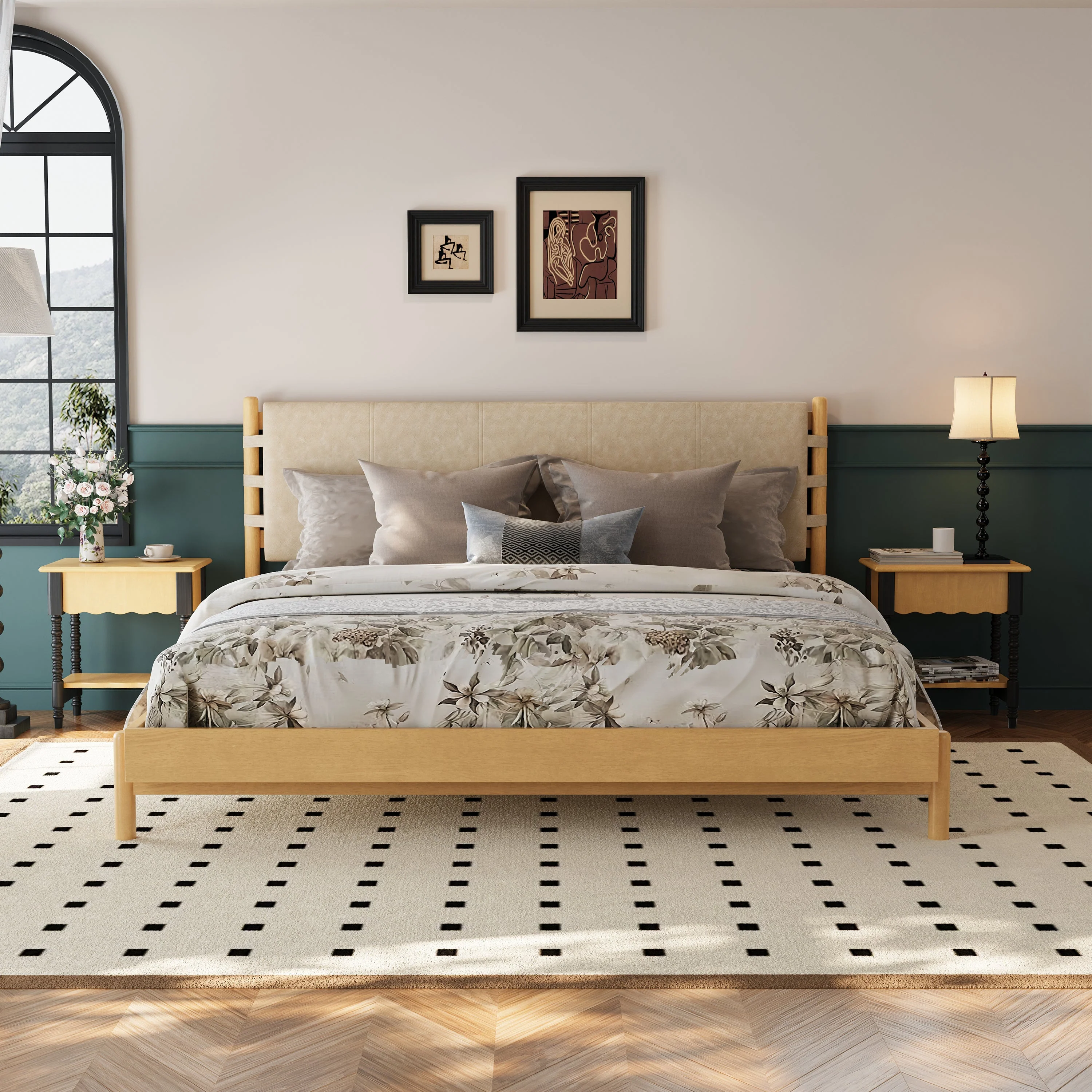 Mid Century Modern Upholstered Headboard Bedframe