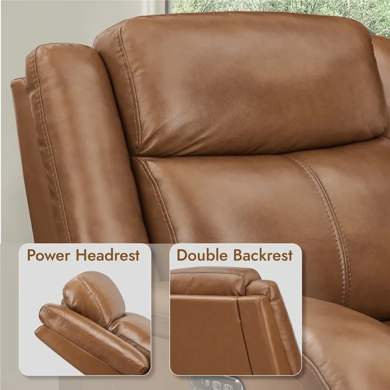 Brown Leather Power Recliner with Headrest - Single Seat