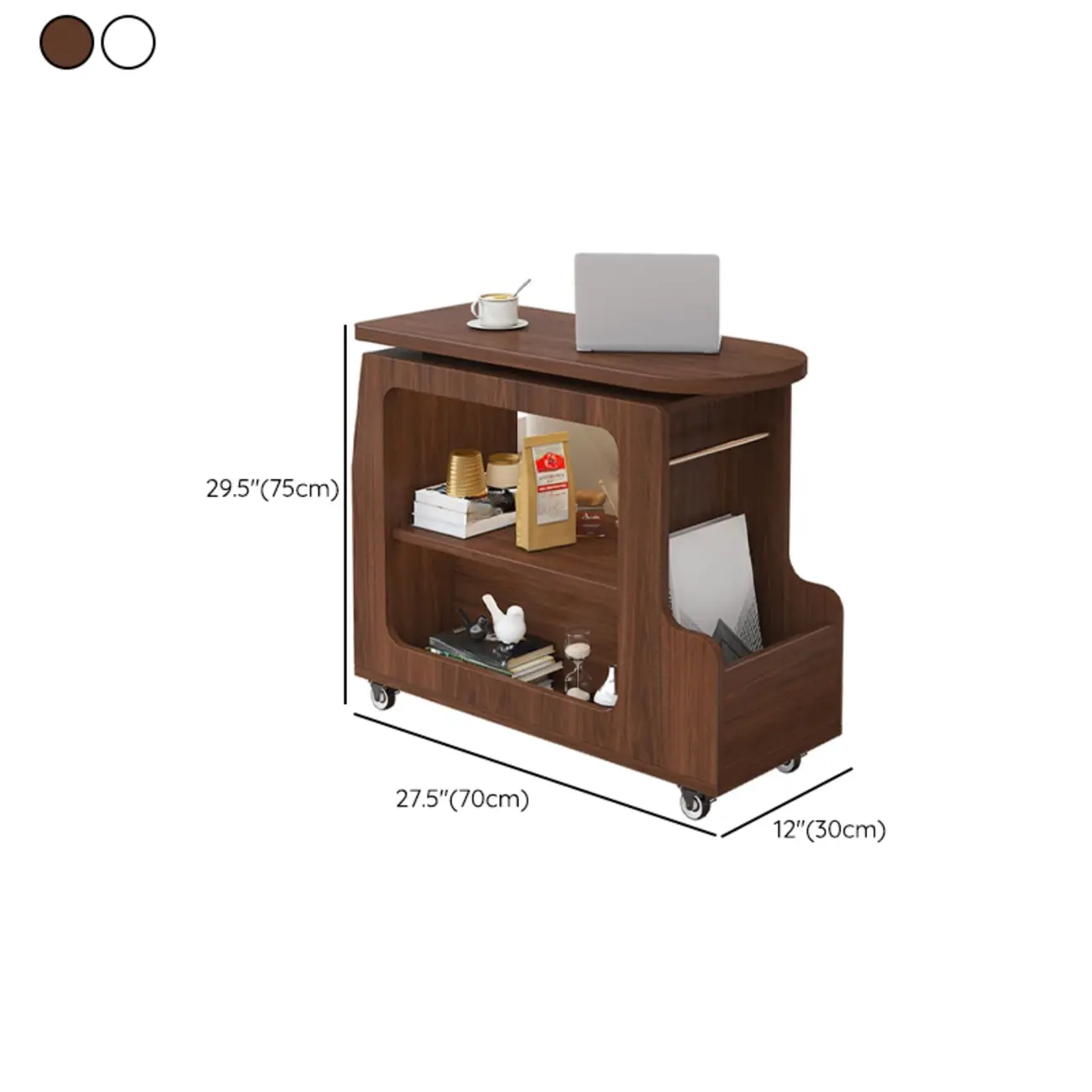 Versatile Modern Brown Half-circle Wheeled Side Table