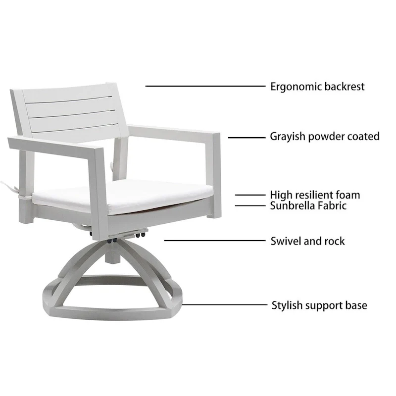 7PC Patio Aluminum Furniture including 4 Dining Chairs & 2 Swivel Rockers