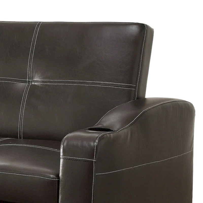 Ferry 83 Inch Lounger Sofa Bed, Tufted Brown Faux Leather, Solid Wood