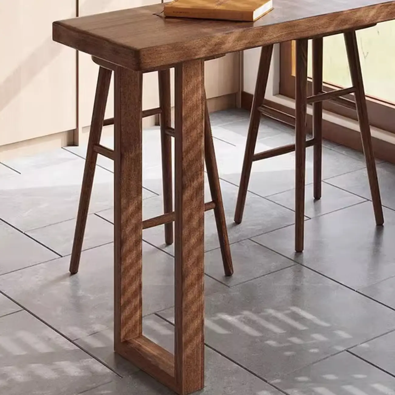 Casual Brown Wood Sled Base Bar Table