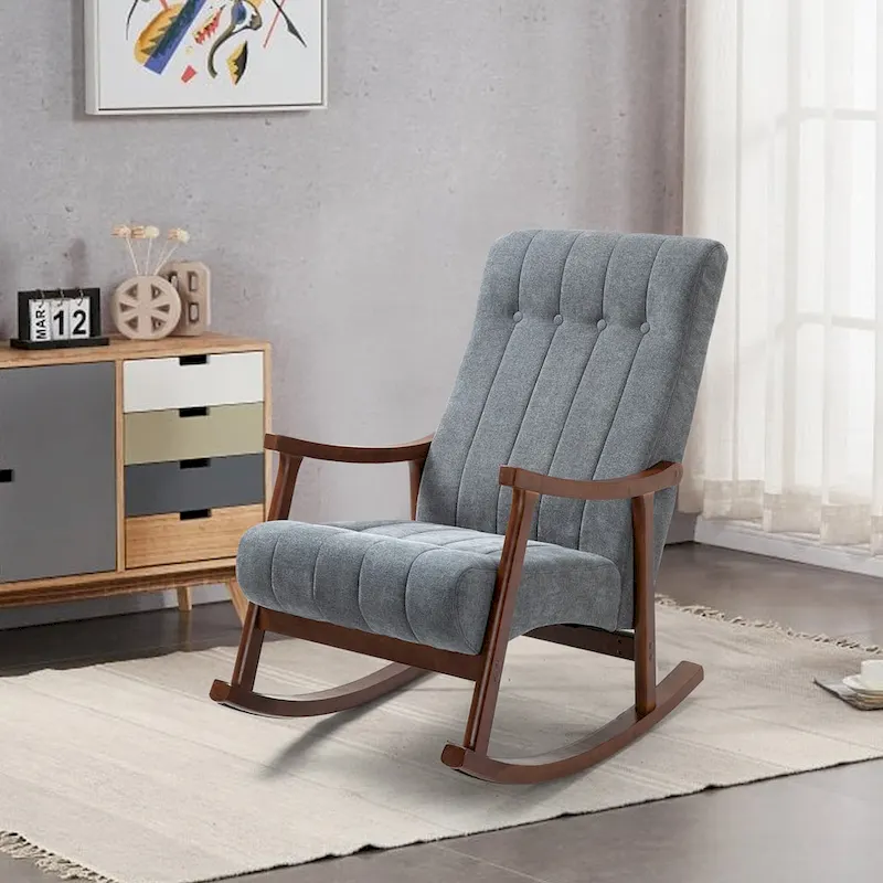Upholstered Rocking Chair ModernHighBackArmchair