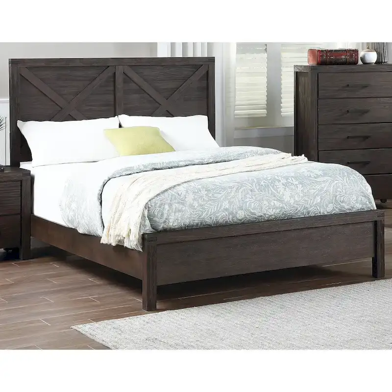 Queen Size Bed with X-Design Headboard, Espresso Finish