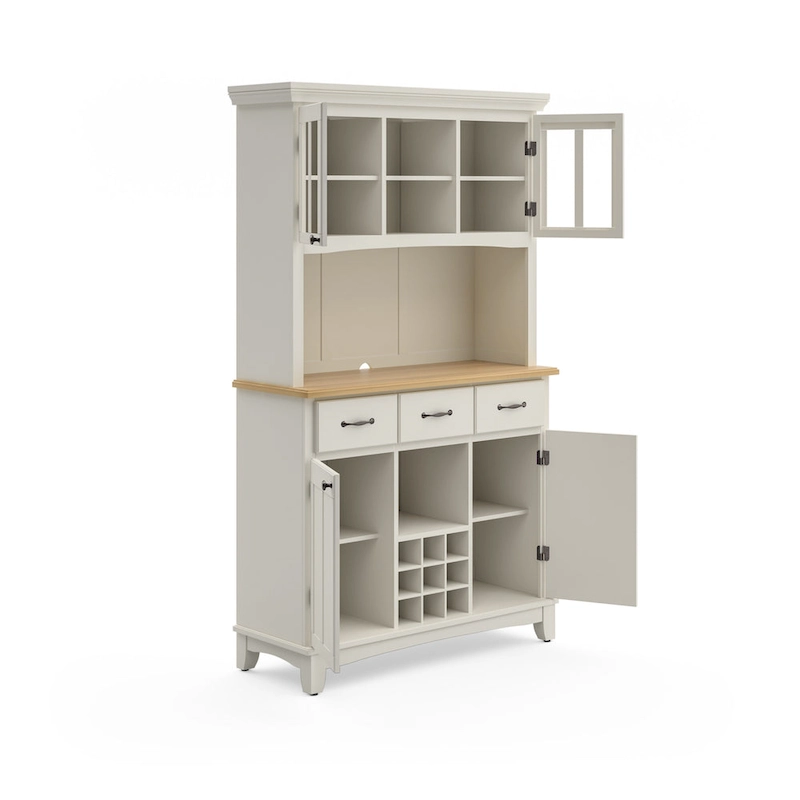 Homestyles Buffet of Buffets Off-White Server with Hutch & Wood Top