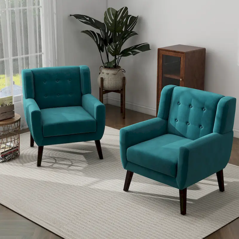 Set of 2 Velvet Living Room Accent Chair Upholstered Armchair