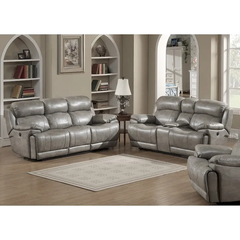 Estella Grey Contemporary Power Sofa and Loveseat with Storage Console (2-piece Set)