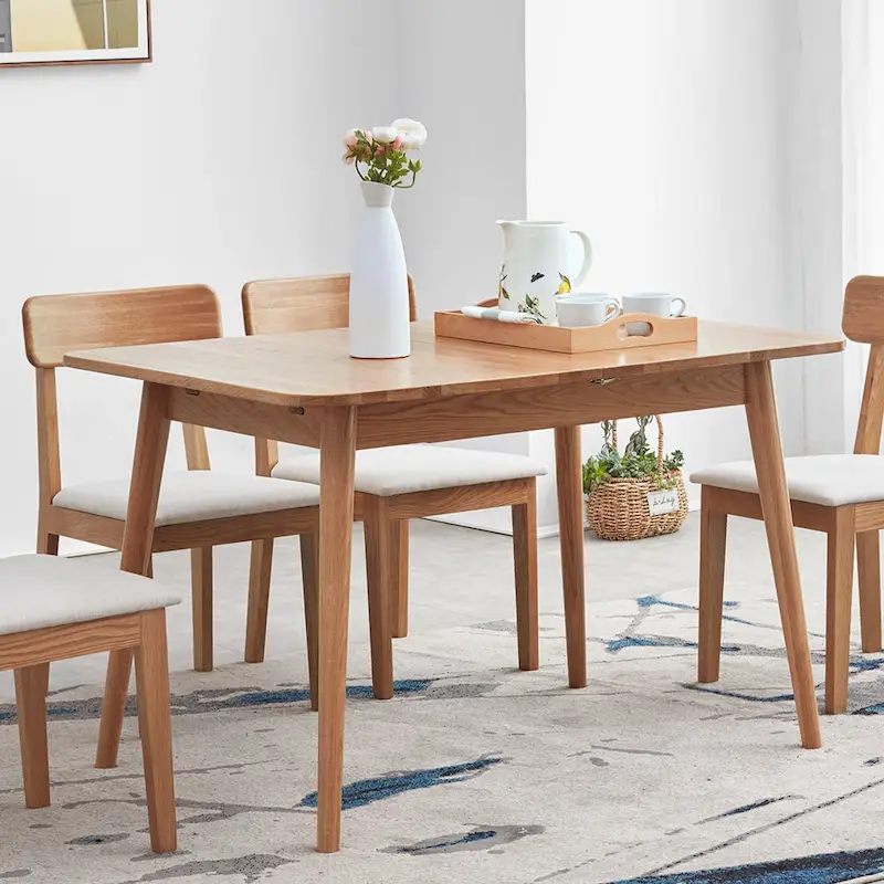 Natural Solid Oak Wood Telescopic Dining Table - N/A