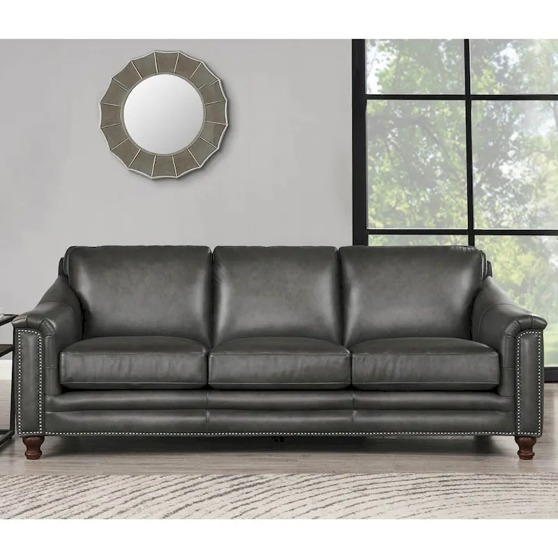 Top Grain Leather Sofa with Feather, Memory Foam and Springs