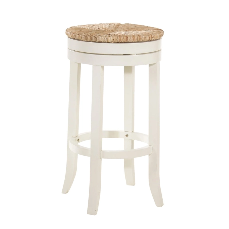 HomeRoots 30 Natural And Antiqued White Solid Wood Swivel Backless Bar Height Bar Chair With Footrest - 19.5