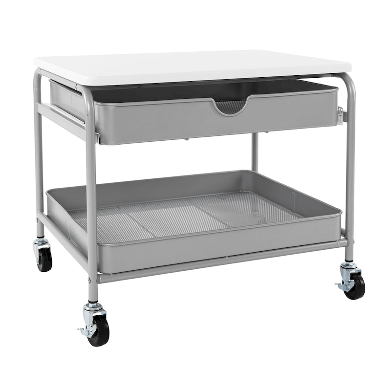 Seville Classics Under the Desk Storage/Printer Cart, Silver/White