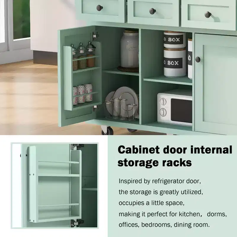 Whisen Modern Kitchen Island with Spice Rack and Towel Holder