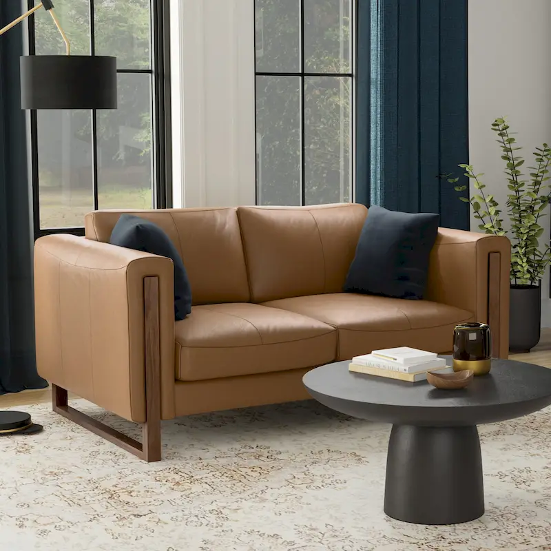 Butternut Brown / Light Smoke Grey Semi-Aniline Leather Loveseat, 2-Seater, 63
