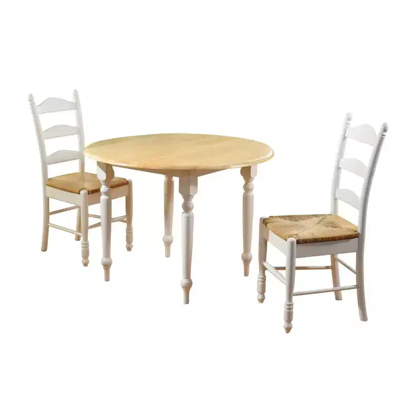 Buylateral 3pc Ladder Back Drop Leaf Dining Set Wood/White: Round Table, Two Chairs, Space-Saving Design