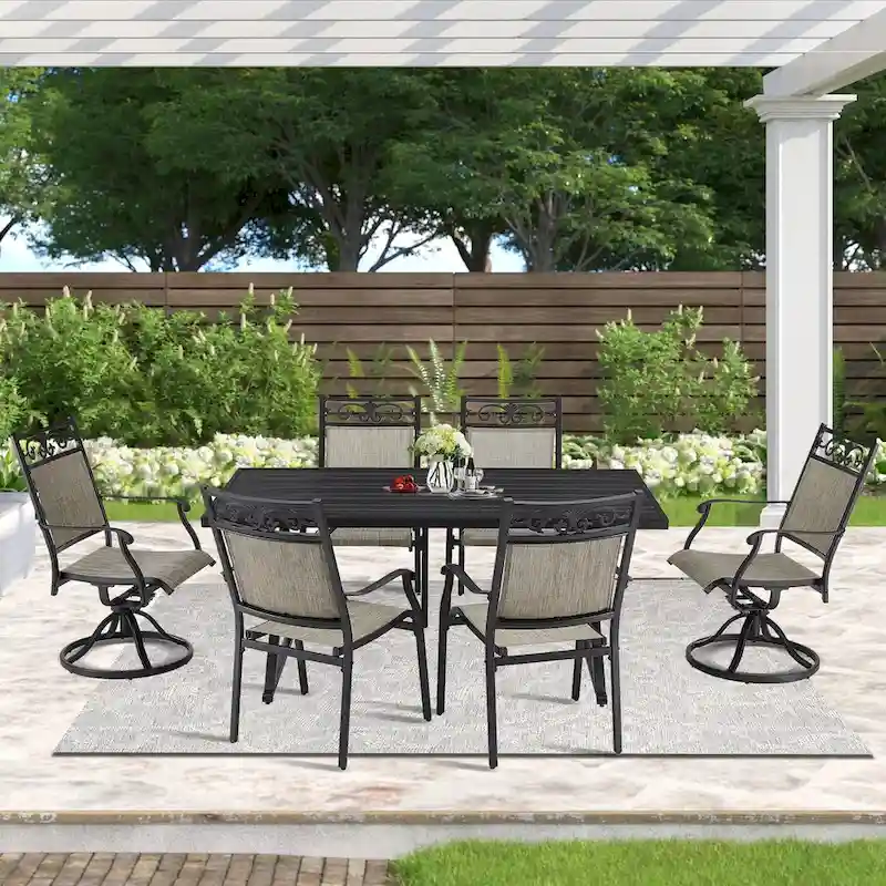 Outdoor 4 Chairs, 2 Swivel Chairs and 1 Rectangle Metal Table