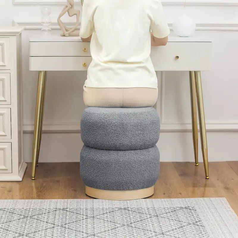 Adeco Teddy Round Upholstered Ottoman Stool