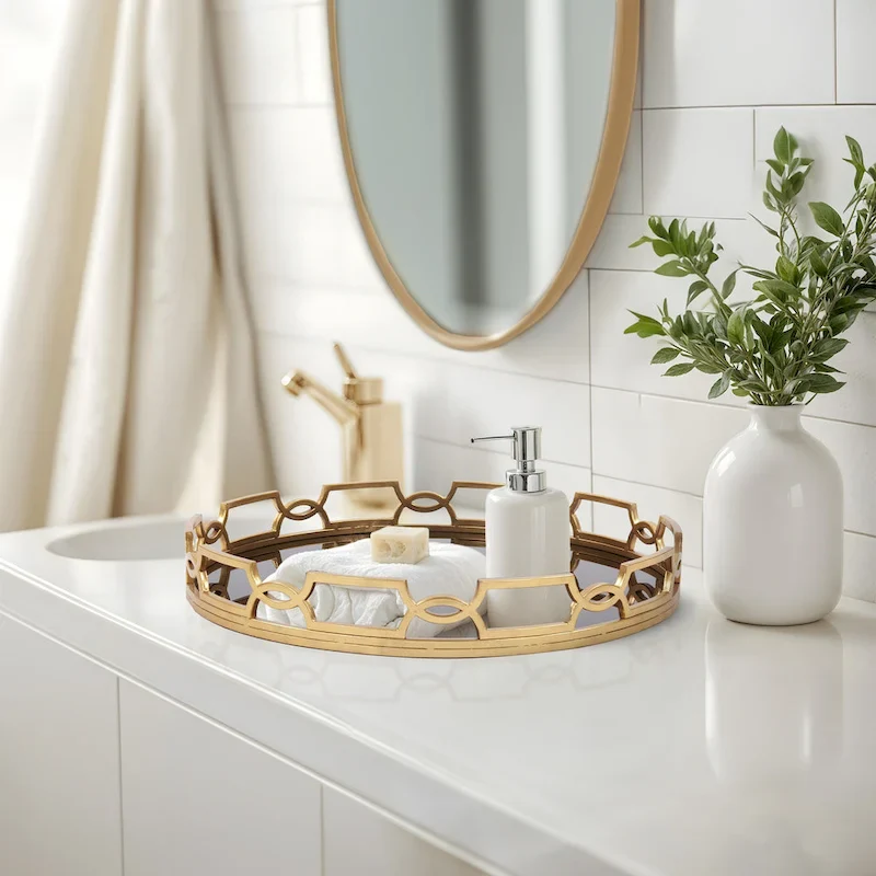 Allan Andrews Gold & Black Round Metal Tray - 24.25 x 24.25 x 3.5