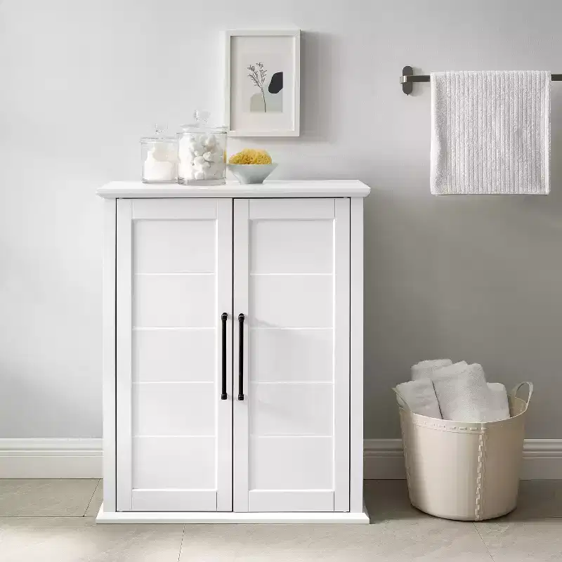 Bartlett Stackable Storage Pantry White - Crosley: Coastal Style, 3 Adjustable Shelves, MDF Wood Veneer, Anti-Tip Hardware