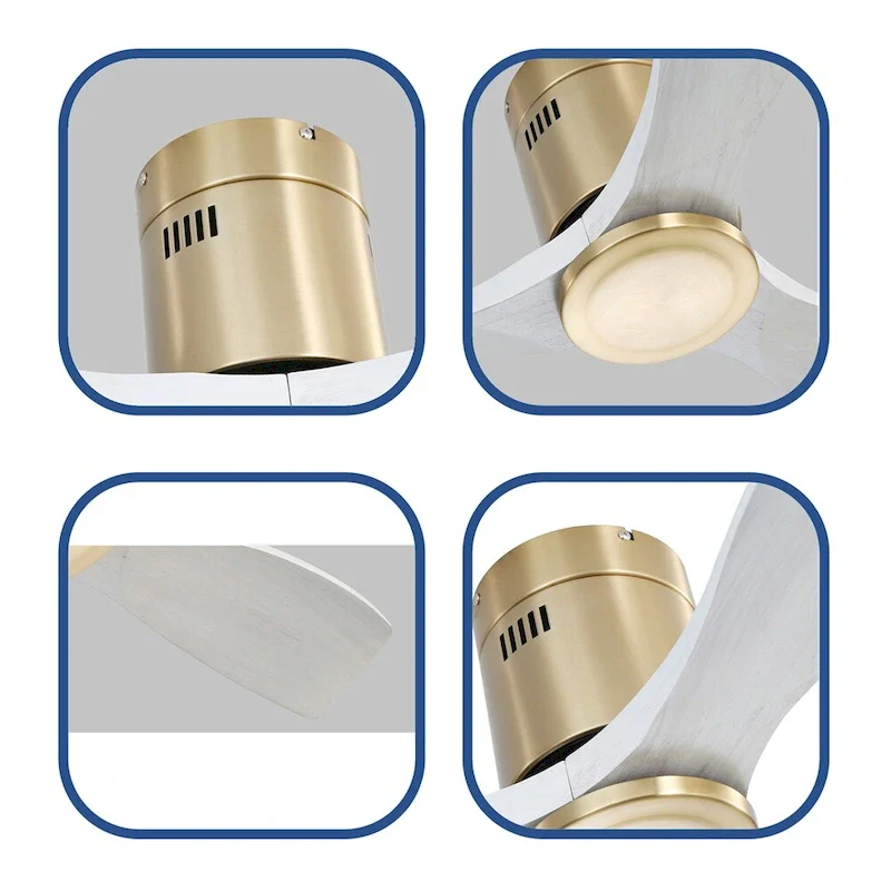 Solid Wood Fan Blade Ceiling Fan With Light