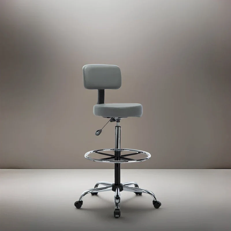 Faux Leather Drafting Stool - Height Adjustable with Backrest