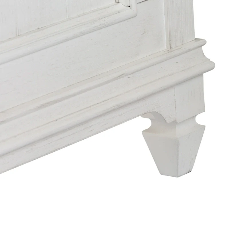 Queen Panel Bed with Beadboard Headboard – White & Charcoal, Cottage Style, Single