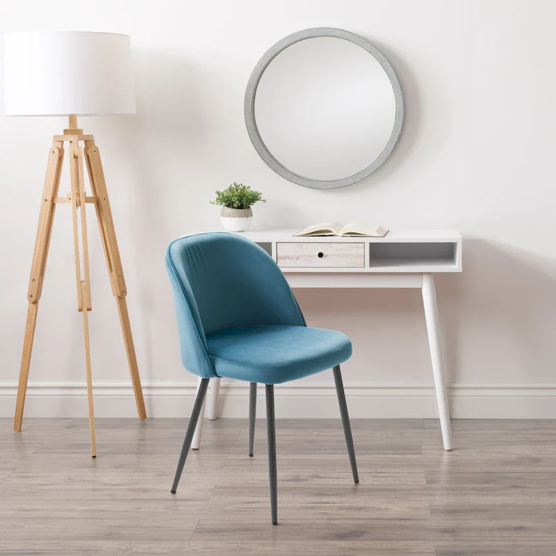 Blue / Teal / Beige Velvet Upholstered Dining Chair – Single Seat