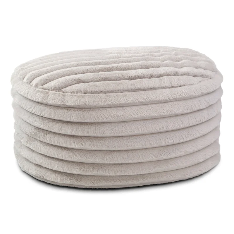 Large Faux Fur Ribbed Plush Pouf Ottoman - 35 - Gray