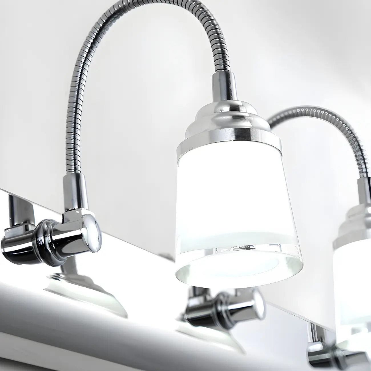 Modern Chrome LED Bathroom Vanity Light with White Shade