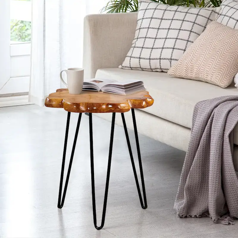 Greenage Live Edge Wood Coffee Table 4 Panels Table with Hairpin Legs