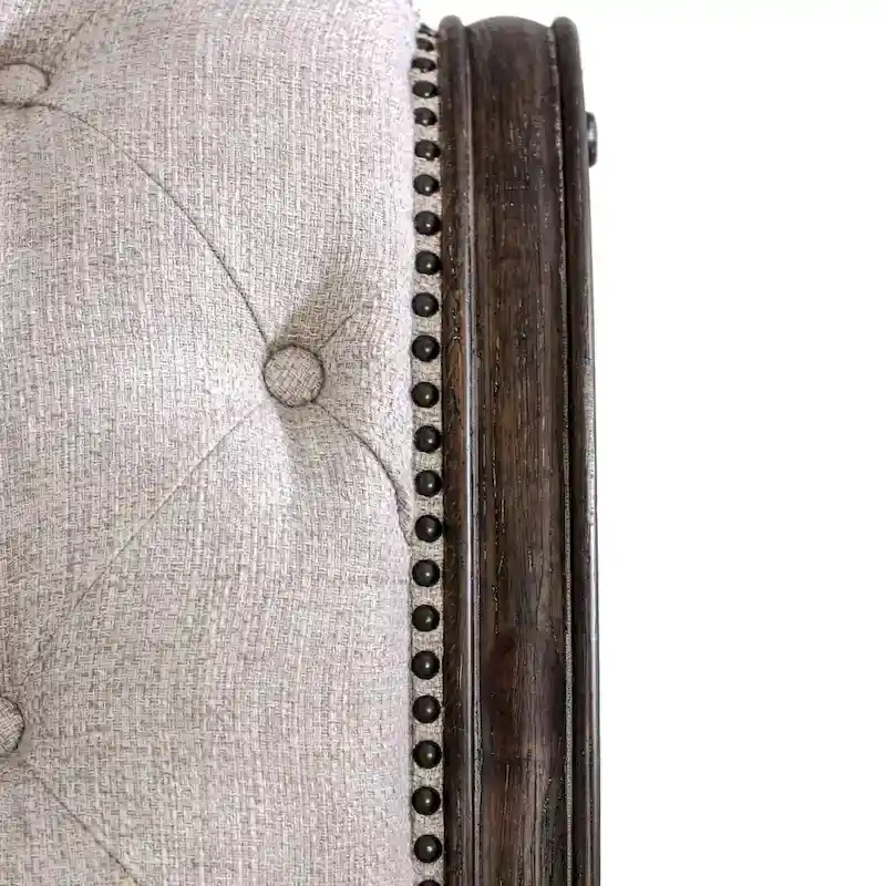 Beige Tufted Sleigh Bed - Rustic Fabric Upholstered Frame