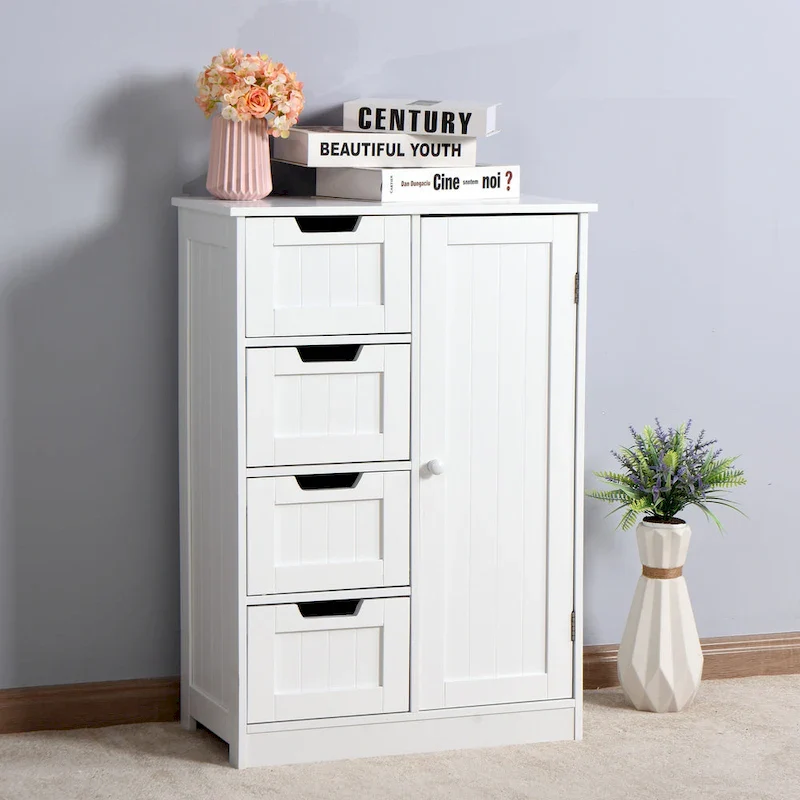White 4-Drawer Freestanding Bathroom Storage Cabinet with Adjustable Shelf