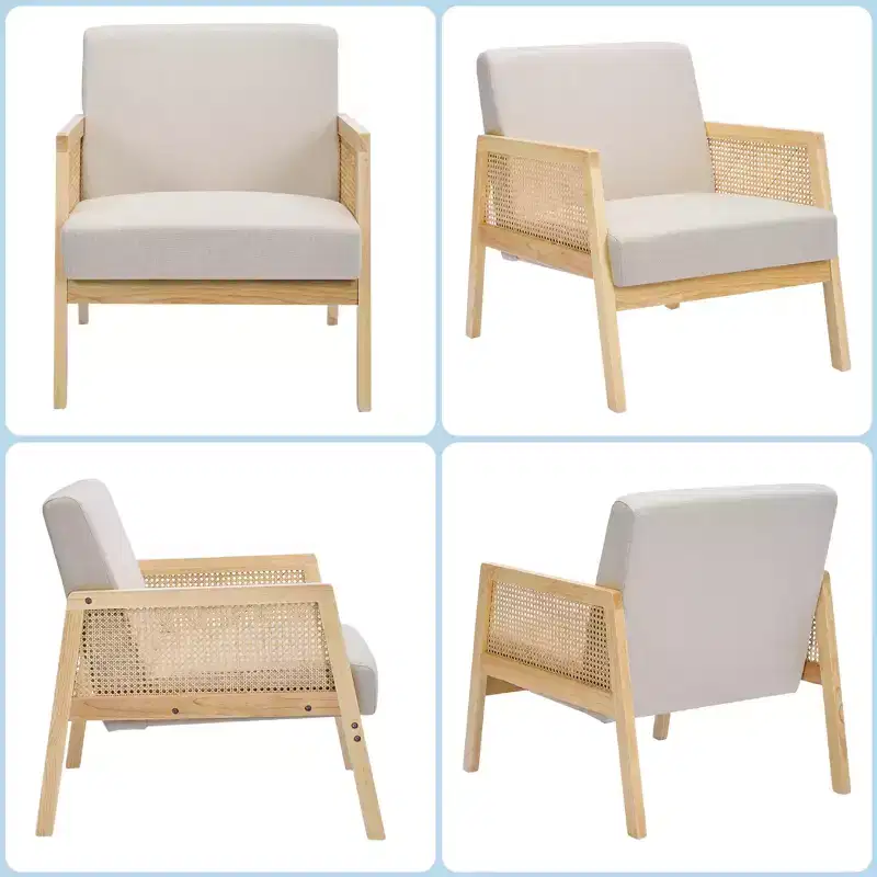 2 Pack Modern Accent Chair with Wood Legs - Linen Upholstered Armchair 300Lb Capacity for Living Room, Bedroom