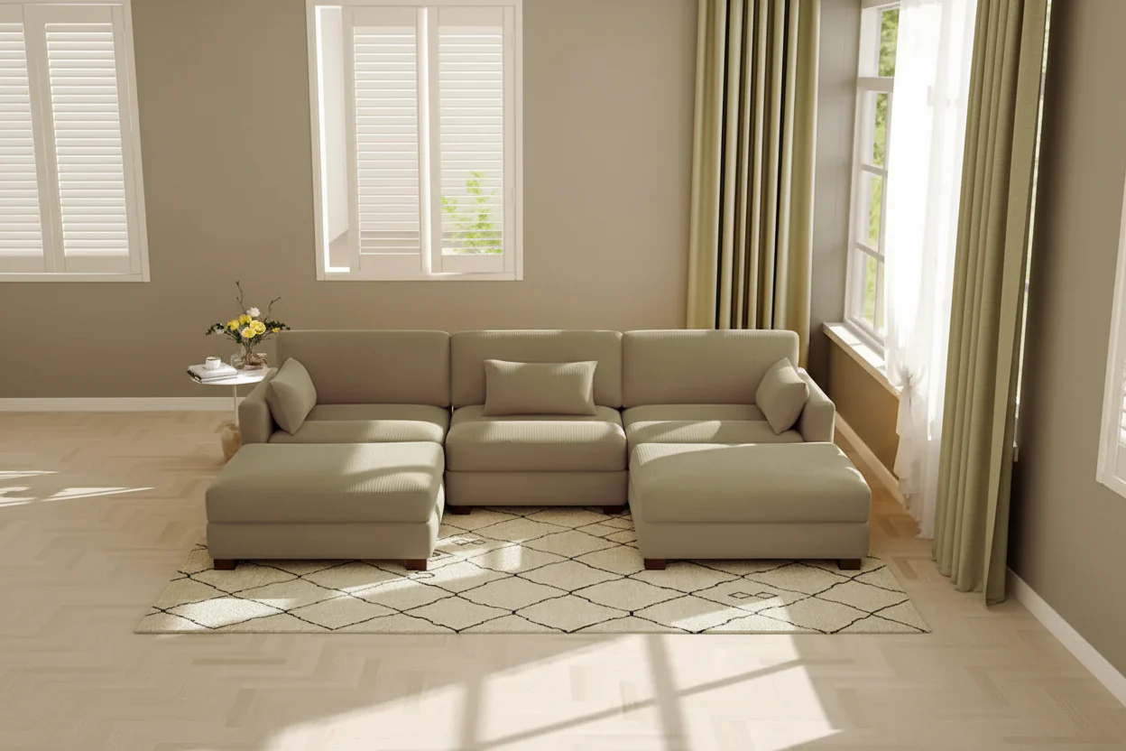 5-Piece U Shaped Couch Modular Sectional Sofa with Ottoman