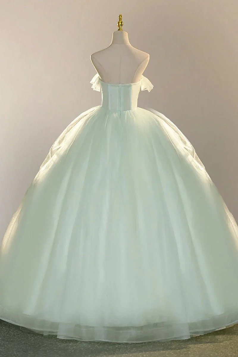 Elegant 3D Flowery Sage Green Tulle Fairy Ball Gown