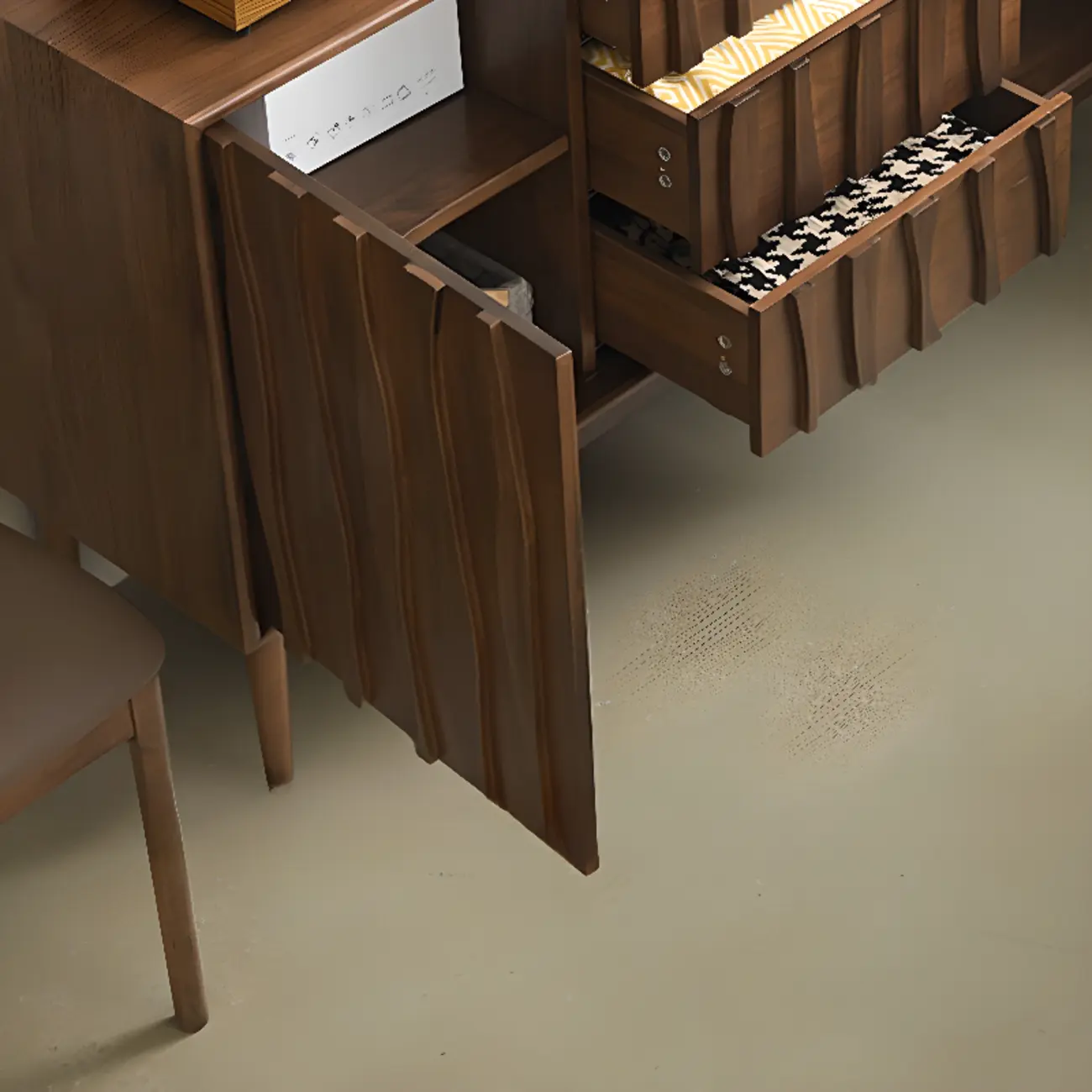 Scandinavian Brown Solid Wood Buffet Table with Drawers