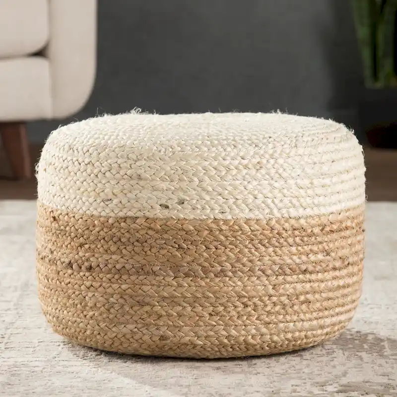 Juniper Home Saba Round Jute Pouf Ottoman/Foot Stool