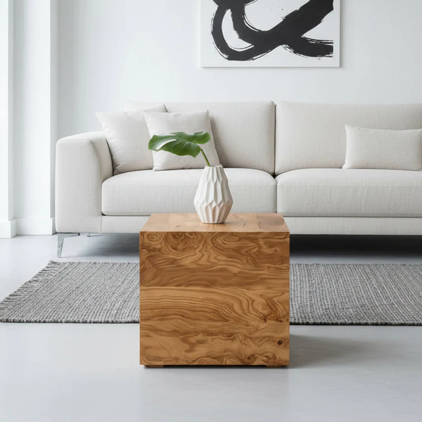 Modern Natural Burl Wood Side Table - 18W x 18D x 16H