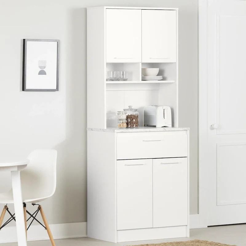Faux White Marble / Black Stone / Walnut / Gray Oak & White Kitchen Pantry Cabinet – 4 Styles, 1-Person Assembly