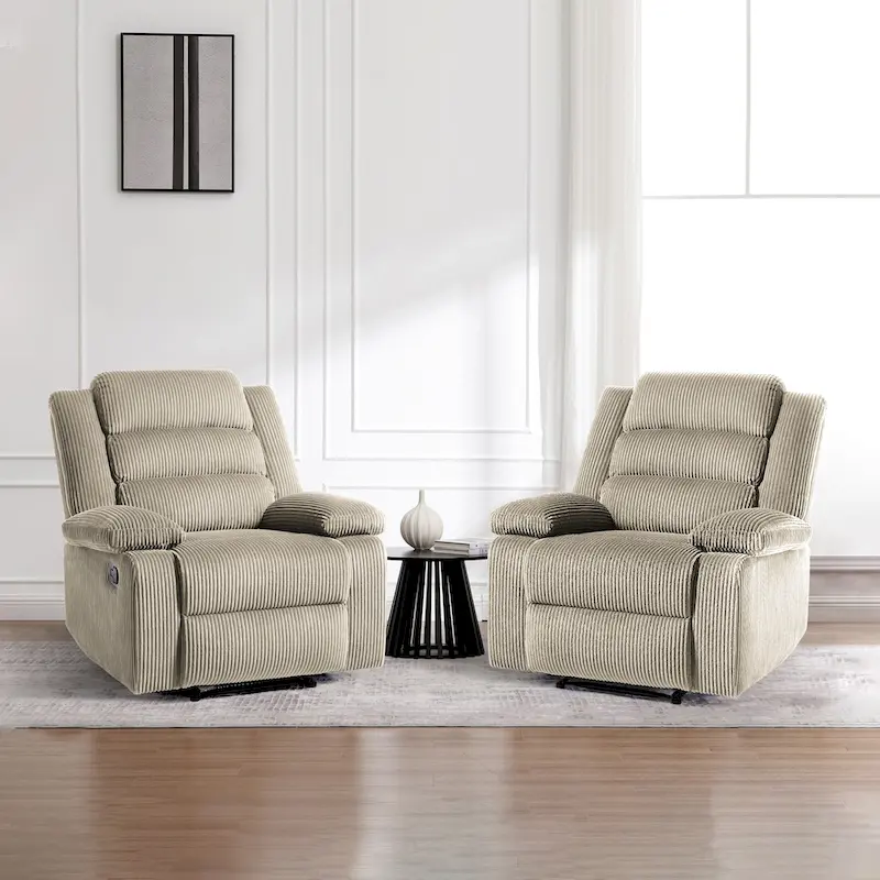 2-Piece Corduroy Manual Recliner Chair Set with Wide Armrest and Footrest
