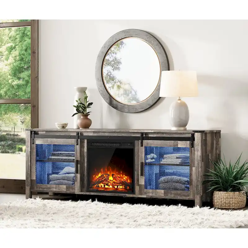 WAMPAT 36 inch 3 Sided Glass Electric Fireplace InsertBlack