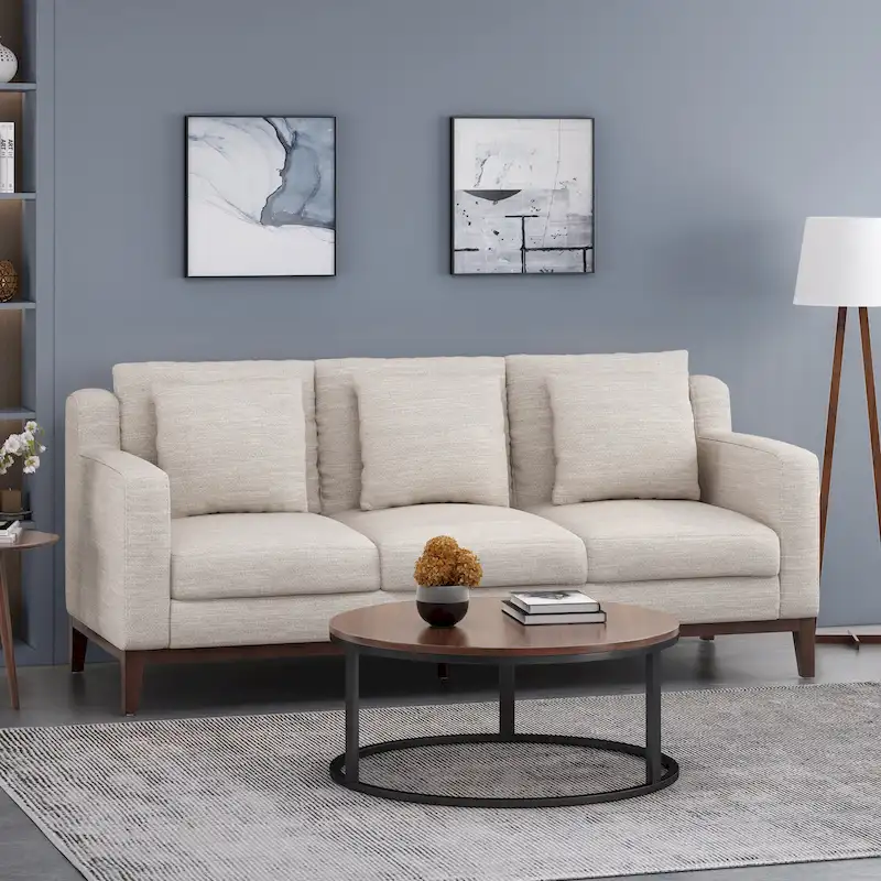 Elliston Fabric Contemporary 3-seater Sofa with Accent Pillows by Christopher Knight Home