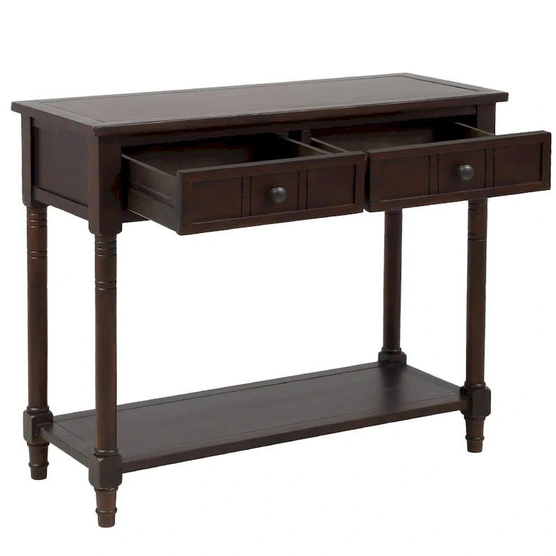 Console Table with 2 Drawers and Bottom Shelf - Solid Pine Wood