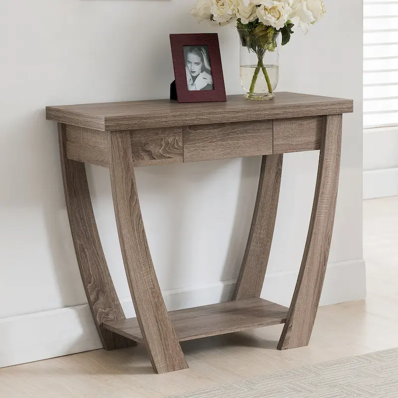 Cappuccino / Light Oak / Black Curved Entryway Console Table with Drawer & Shelf