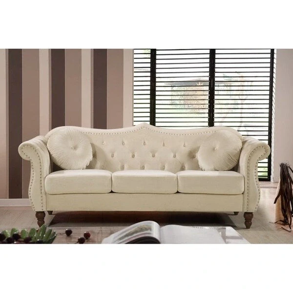 Crushed Velvet Chesterfield Sofa with Nailhead Trim – Blue / Grey / Ivory / Green, Button-Tufted, Seats 3