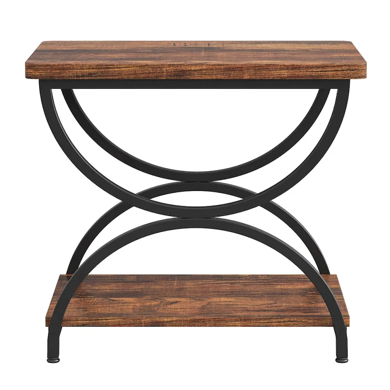 2-Tier Rectangular Wood Metal End Side Chairside Table