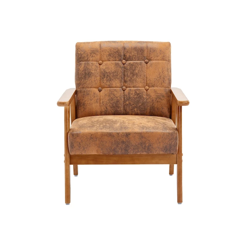 Mid-Century Modern Wooden Upholstered Accent Arm Chair