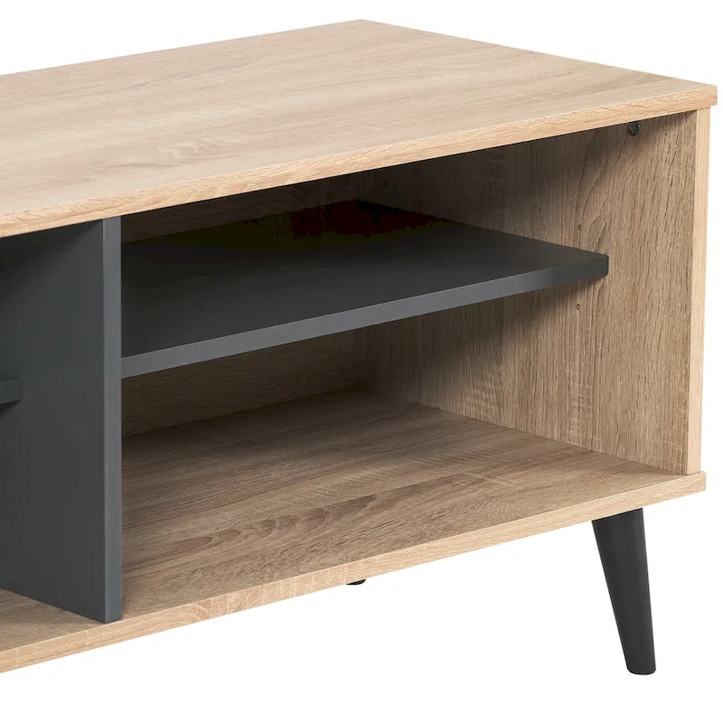 Brown/Grey & Grey TV Bench with Open Shelves, Fits TVs up to 85